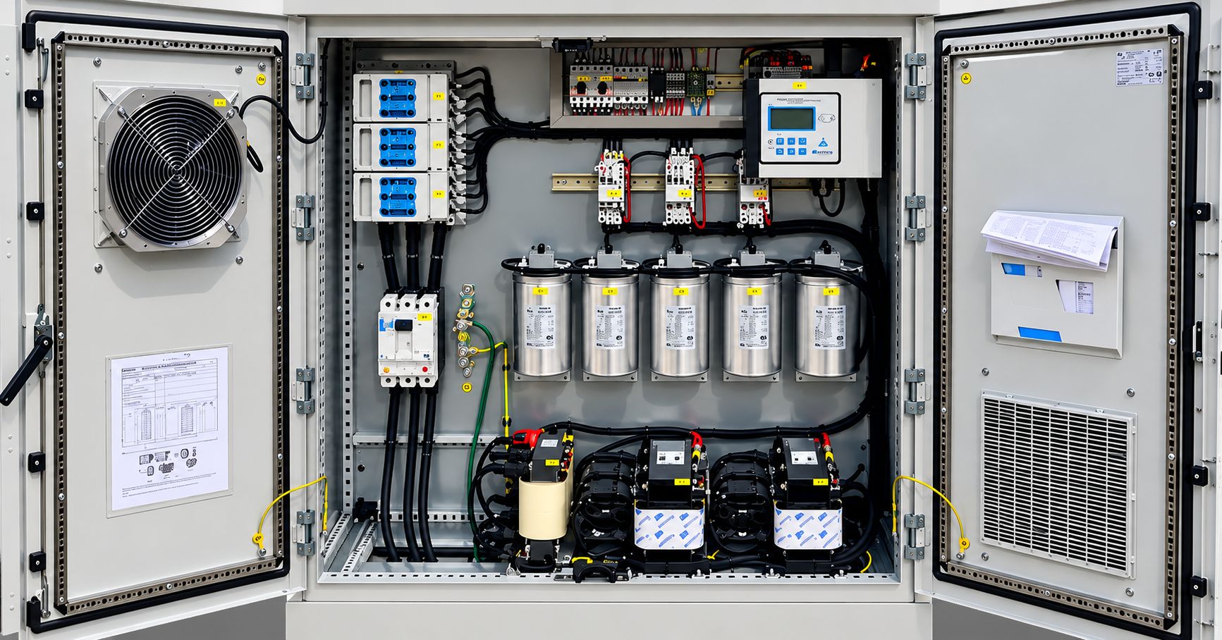 Banco de capacitores EPCOS instalado en tablero industrial
