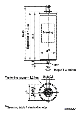 Plano acotado del capacitor EPCOS PhiCap MKP525 con sus pares de apriete